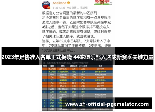 2023年足协准入名单正式揭晓 44家俱乐部入选成新赛季关键力量